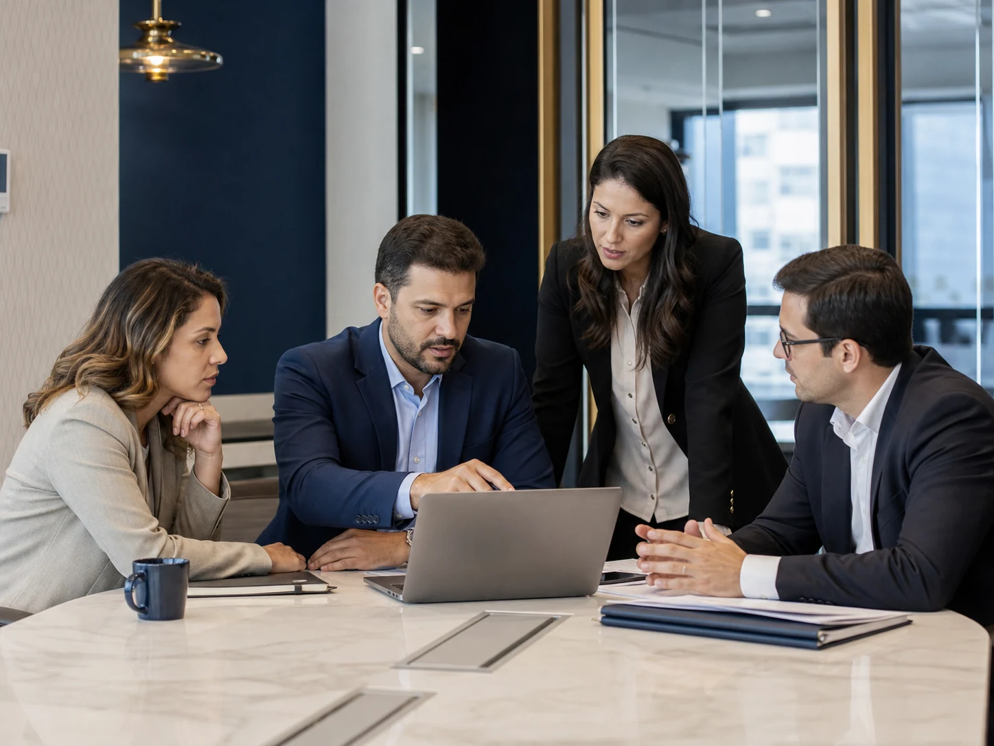 Equipe de consultoria analisando uma estratégia de participação em licitações